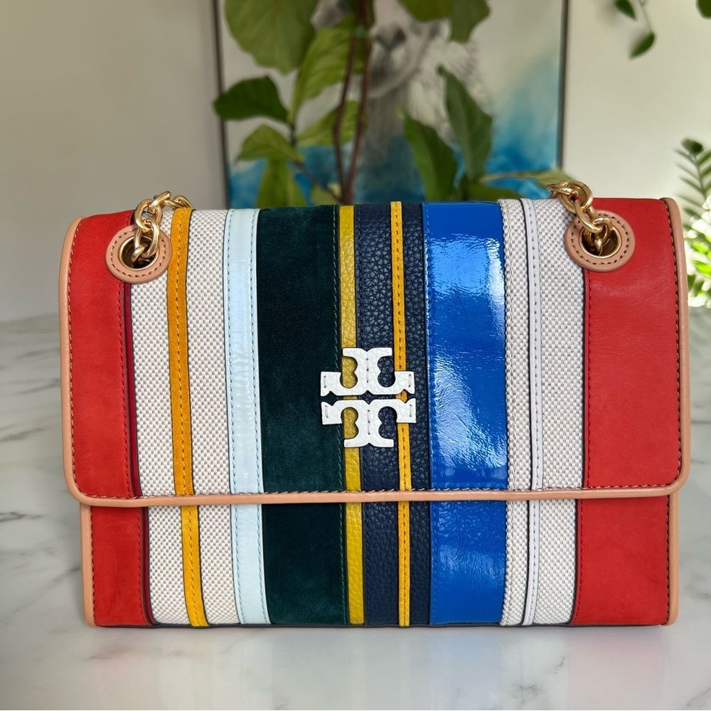 Tory Burch Fleming Convertible Shoulder Crossbody Bag Balloon Stripe Leather